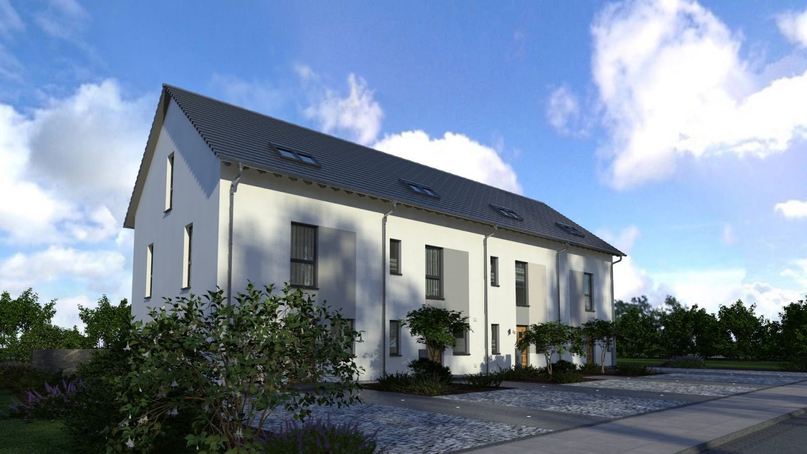 Ansicht Eingang komplettes Reihenhaus